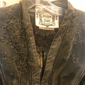 Sugar Lips Distressed Beaded Jacket